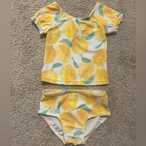 Carters Girls 12M Lemon Print Rash Guard Swimsuit Set | 2-Piece | UPF